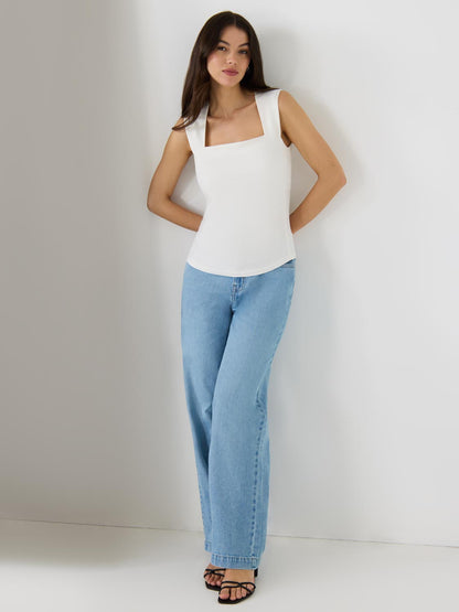 Sleeveless Ruched Square Neck Top