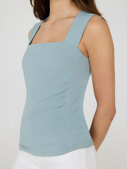 Sleeveless Ruched Square Neck Top