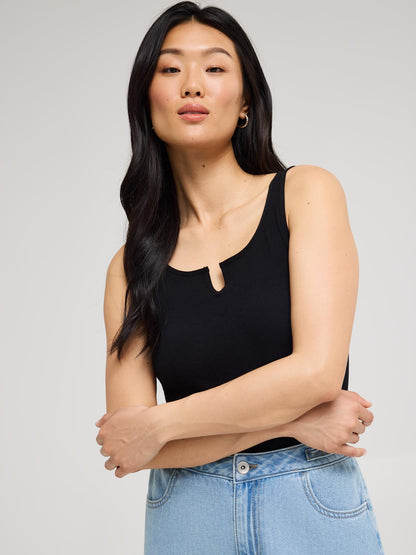 Notch Neck Ribbed Tank Top
