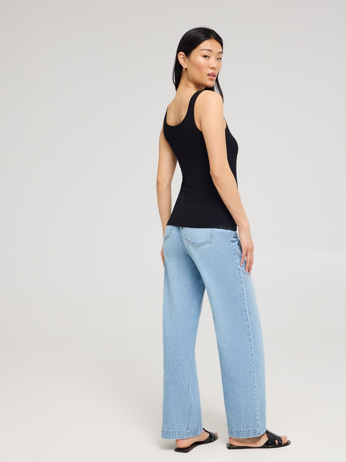 Notch Neck Ribbed Tank Top