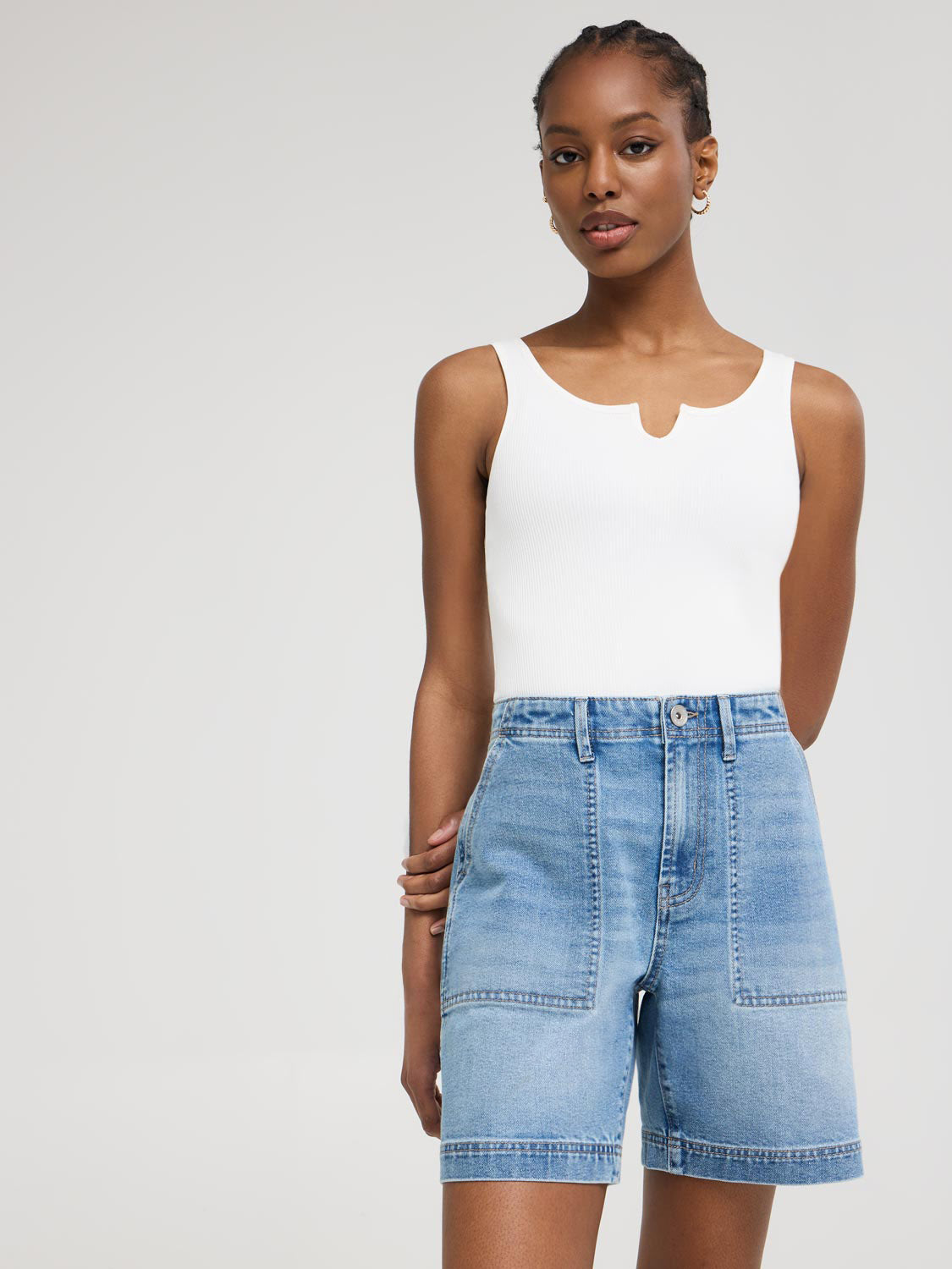 Notch Neck Ribbed Tank Top