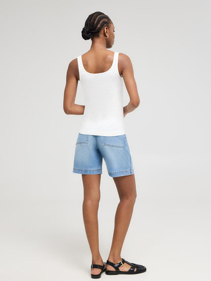 Notch Neck Ribbed Tank Top