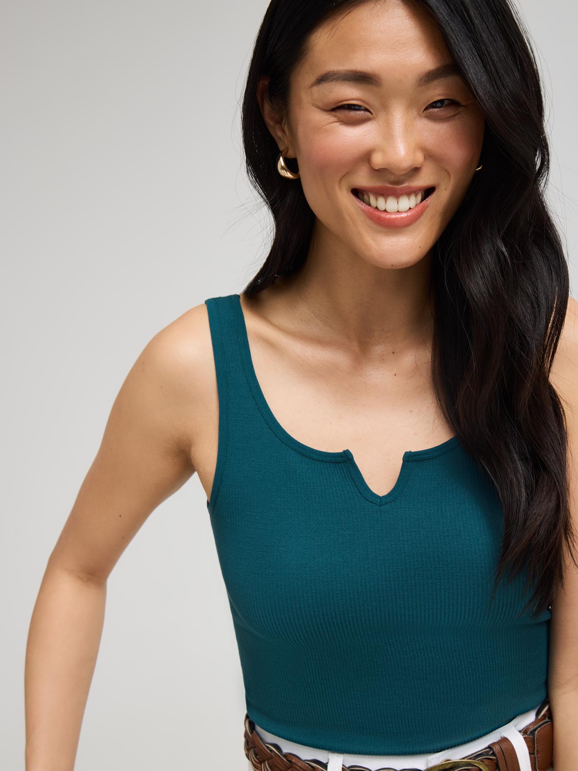 Notch Neck Ribbed Tank Top